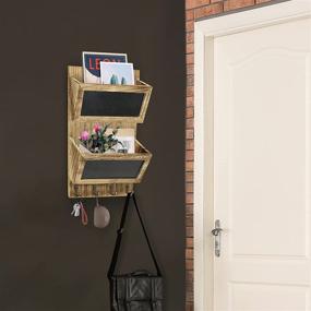 img 2 attached to 📫 Wall Mounted Hanging Mail Organizer with 4 Key Hooks and Mail Sorter - Entryway Key and Mail Holder for Wall