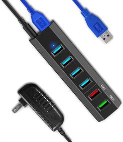 img 4 attached to 🔌 USB Hub Splitter, Aiibe 6 Ports High-Speed USB 3.0 Hub + 24W Power Adapter + USB 3.0 Cable, Black Smart Fast Charger Powered USB Hub for Laptop, Mac, PC, Mobile HDD, Multiple Devices