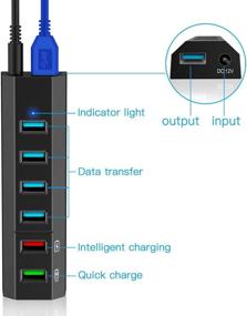 img 2 attached to 🔌 USB Hub Splitter, Aiibe 6 Ports High-Speed USB 3.0 Hub + 24W Power Adapter + USB 3.0 Cable, Black Smart Fast Charger Powered USB Hub for Laptop, Mac, PC, Mobile HDD, Multiple Devices