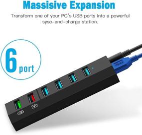 img 3 attached to 🔌 USB Hub Splitter, Aiibe 6 Ports High-Speed USB 3.0 Hub + 24W Power Adapter + USB 3.0 Cable, Black Smart Fast Charger Powered USB Hub for Laptop, Mac, PC, Mobile HDD, Multiple Devices