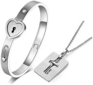 💑 romantic heart lock love bracelet bangle key chain necklace pendant: perfect couple's jewelry set for men and women logo