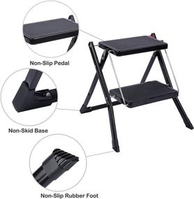 img 2 attached to Varbucamp 2 Step Stool: Folding Portable Small Step Ladder with Wide Pedal for Adults - Ideal for Kitchen Home Use, Black