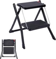 varbucamp 2 step stool: folding portable small step ladder with wide pedal for adults - ideal for kitchen home use, black logo