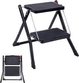 img 4 attached to Varbucamp 2 Step Stool: Folding Portable Small Step Ladder with Wide Pedal for Adults - Ideal for Kitchen Home Use, Black