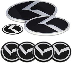 img 3 attached to Chuangzhi Sales 7PCS Fit KIA Emblem Stickers With Front Tailgate Stickers Steering Wheel Badge Wheel Center Cap Decal For Car Accessories Set (Black Silver)
