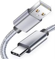 быстрый зарядный usb тип c кабель 3,2a - набор из четырех штук [3/6/6 / 10 футов] двойная нейлоновая плетенка, прочный бронированный кабель типа c - совместимый с samsung galaxy s10 s10e, z flip и т. д. - зарядное устройство usb c [серый] логотип