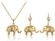 🐘 18k gold plated barzel filigree cutout elephant jewelry set: drop earrings and pendant necklace logo