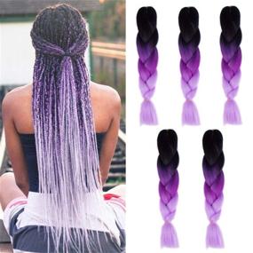 img 2 attached to 🌈 Kanekalon Ombre Braiding Hair Synthetic Crochet Braids Twist - 24-inch, 5pcs/lot, 100g - Ombre Two-Three Tone Jumbo Braid Hair Extensions Dreadlocks (Black-Purple-Lavender)