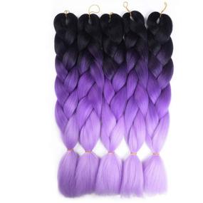 img 4 attached to 🌈 Kanekalon Ombre Braiding Hair Synthetic Crochet Braids Twist - 24-inch, 5pcs/lot, 100g - Ombre Two-Three Tone Jumbo Braid Hair Extensions Dreadlocks (Black-Purple-Lavender)