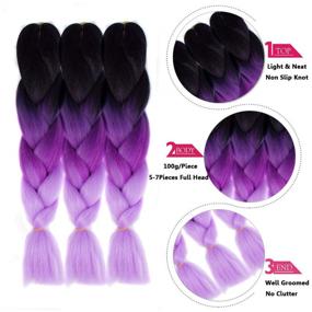 img 1 attached to 🌈 Kanekalon Ombre Braiding Hair Synthetic Crochet Braids Twist - 24-inch, 5pcs/lot, 100g - Ombre Two-Three Tone Jumbo Braid Hair Extensions Dreadlocks (Black-Purple-Lavender)