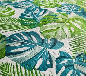 img 2 attached to 🌴 3-Piece Reversible Twin Quilt Set, Tropical India Blue Green Palm Leaves Coverlet - Beach Themed Jungle Plants Bedspread Bedding, Lightweight & Great for Bedroom Home Decor (Multi, Twin)