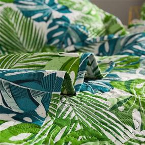 img 1 attached to 🌴 3-Piece Reversible Twin Quilt Set, Tropical India Blue Green Palm Leaves Coverlet - Beach Themed Jungle Plants Bedspread Bedding, Lightweight & Great for Bedroom Home Decor (Multi, Twin)