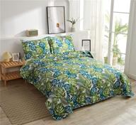 🌴 3-piece reversible twin quilt set, tropical india blue green palm leaves coverlet - beach themed jungle plants bedspread bedding, lightweight & great for bedroom home decor (multi, twin) logo