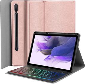 img 4 attached to JUQITECH Backlit Keyboard Case - Pink Tablet Cover for Samsung Galaxy Tab S7 FE 12.4 - Rainbow Backlit Wireless Keyboard included