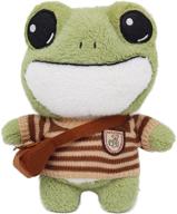 11.8-inch green frog stuffed animal plush toy with sweater clothes, backpack, and stand – adorably cute frog plushie pillow for kids, perfect as creative decor gift (11.8inch, green-i) logo