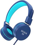 nivava k9 kids headphones - 85db volume limited, wired, foldable, lightweight stereo on-ear headset for children, boys, girls, teens - ideal for cellphones, computers, mp3/4, kindle, airplanes, school (blue mint green) logo