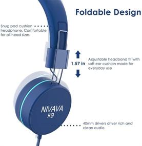 img 1 attached to Nivava K9 Kids Headphones - 85dB Volume Limited, Wired, Foldable, Lightweight Stereo On-Ear Headset for Children, Boys, Girls, Teens - Ideal for Cellphones, Computers, MP3/4, Kindle, Airplanes, School (Blue Mint Green)