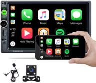 🚗 high-quality apple carplay double din stereo with android auto - 7-inch touch screen car radio, bluetooth fm receiver, mirror link, sd aux usb input - wireless remote control - includes backup camera & microphone logo