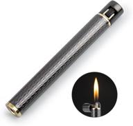 gray cigarette shaped butane lighter with gas refill function, includes 3 spare flint fire starters - ideal for men and women logo