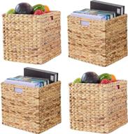 vk living foldable handwoven water hyacinth storage baskets: versatile organizers for bedroom, living room, nursery & more - set of 4 logo