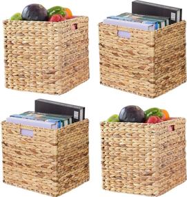 img 4 attached to VK Living Foldable Handwoven Water Hyacinth Storage Baskets: Versatile Organizers for Bedroom, Living Room, Nursery & More - Set of 4