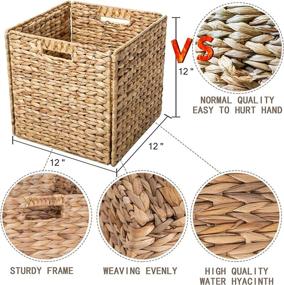 img 3 attached to VK Living Foldable Handwoven Water Hyacinth Storage Baskets: Versatile Organizers for Bedroom, Living Room, Nursery & More - Set of 4