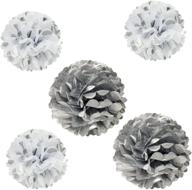 🎉 set of 5 silver & polka dots tissue pom poms party decorations for weddings, birthdays, baby showers, and nursery décor - 12" & 8" wrapables logo