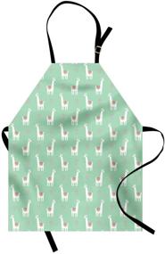 img 3 attached to 🦙 Ambesonne Llama Apron, Llama with Candy Cane Hearts Pattern on Mint Green Background, Unisex Kitchen Bib with Adjustable Neck for Cooking Gardening, Adult Size, Mint Green