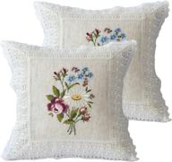 🌺 k masaniji embroidered floral throw pillow covers set of 2 - farmhouse cottage garden design, 17.8x17.8 inches - linen blended decorative cushion cover case (linen natural) логотип