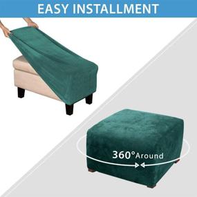 img 1 attached to 🛋️ ACOMOPACK Ottoman Cover: Velvet Stretch Footstool SlipCover for Pet Protection in Teal