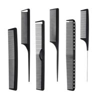 💇 ultimate carbon fiber hair combs set: anti static, heat resistant, 6-pack for general styling and grooming - fine & wide tooth, hairdressing, barber, rat tail comb logo