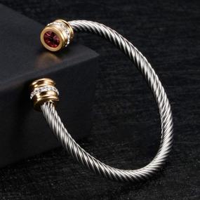 img 2 attached to 💎 Fashion-Forward Birthstone Bangle Cable Wire Bracelet for Women, Girls, and Teens - Trendy Jewelry for Christmas Gifts