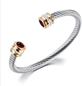 img 4 attached to 💎 Fashion-Forward Birthstone Bangle Cable Wire Bracelet for Women, Girls, and Teens - Trendy Jewelry for Christmas Gifts