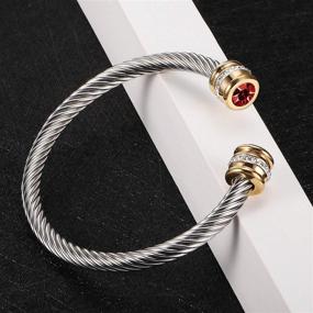 img 3 attached to 💎 Fashion-Forward Birthstone Bangle Cable Wire Bracelet for Women, Girls, and Teens - Trendy Jewelry for Christmas Gifts