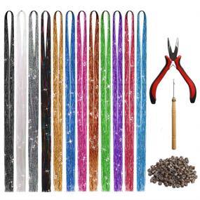 img 4 attached to 47 Inches Hair Extension Tinsel Kit: 12 Colorful Strands for Glittery 🎉 Hair Extensions - Perfect Accessory for Christmas, New Year, Halloween, and Cosplay Parties