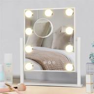 fabuday lighted vanity makeup mirror with 9 dimmable led bulbs - hollywood cosmetic mirror with 3 color lighting, detachable 10x magnification mirror, white logo