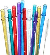 🥤 48-pack of bpa-free 11-inch reusable plastic straws in glittery colors for 40/30/24 oz jars and tumblers - includes cleaning brush for easy maintenance (gold, dark blue, purple, red, white, green) logo