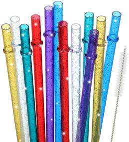 img 4 attached to 🥤 48-Pack of BPA-Free 11-Inch Reusable Plastic Straws in Glittery Colors for 40/30/24 oz Jars and Tumblers - Includes Cleaning Brush for Easy Maintenance (Gold, Dark Blue, Purple, Red, White, Green)