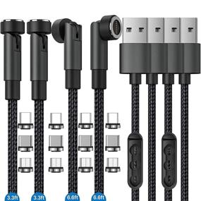 img 4 attached to ⚡️ 3-in-1 Magnetic Charging Cable - Fast 3A Charging, Data Transfer - Nylon Braided USB C Magnetic Charger Cable for Micro USB, Type C Devices - 4Pack (Black, 3ft/3ft/6ft/6ft)