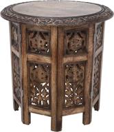 🪑 solid carved wood coffee table - antique indian decorative mango wood end table - ideal for living room, bedroom, or boho décor - 18x18 inch логотип