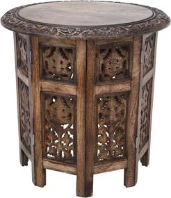 img 4 attached to 🪑 Solid Carved Wood Coffee Table - Antique Indian Decorative Mango Wood End Table - Ideal for Living Room, Bedroom, or Boho Décor - 18x18 Inch