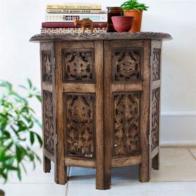 img 2 attached to 🪑 Solid Carved Wood Coffee Table - Antique Indian Decorative Mango Wood End Table - Ideal for Living Room, Bedroom, or Boho Décor - 18x18 Inch