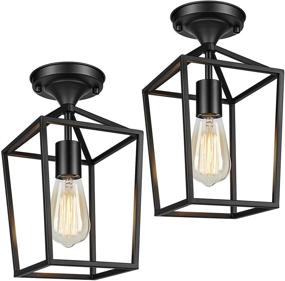 img 4 attached to 🏡 Rustic Farmhouse Semi Flush Mount Ceiling Light Fixtures - Ideal for Hallways, Entryways, Kitchen Islands - Industrial Black Ceiling Lighting for Foyers, Dining Rooms, Laundry Rooms, Porches - Pack of 2