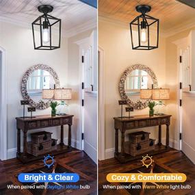 img 1 attached to 🏡 Rustic Farmhouse Semi Flush Mount Ceiling Light Fixtures - Ideal for Hallways, Entryways, Kitchen Islands - Industrial Black Ceiling Lighting for Foyers, Dining Rooms, Laundry Rooms, Porches - Pack of 2