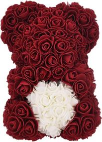 img 3 attached to 🌹 10-inch Rose Flower Bear - Handcrafted with Over 250 Dozen Flowers - Ideal Gifts for Mom, Birthday & Girlfriend - Comes with Clear Gift Box (Wine Red, 10in)