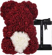🌹 10-inch rose flower bear - handcrafted with over 250 dozen flowers - ideal gifts for mom, birthday & girlfriend - comes with clear gift box (wine red, 10in) logo
