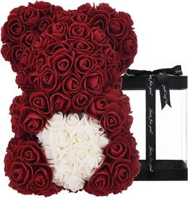 img 4 attached to 🌹 10-inch Rose Flower Bear - Handcrafted with Over 250 Dozen Flowers - Ideal Gifts for Mom, Birthday & Girlfriend - Comes with Clear Gift Box (Wine Red, 10in)