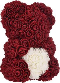 img 2 attached to 🌹 10-inch Rose Flower Bear - Handcrafted with Over 250 Dozen Flowers - Ideal Gifts for Mom, Birthday & Girlfriend - Comes with Clear Gift Box (Wine Red, 10in)