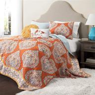 lush decor harley quilt set - damask pattern reversible bedding set - full/queen size - tangerine, 5-piece logo