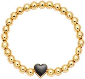 img 4 attached to YBMYCM Love Heart Charm Bracelet: Stunning Gold Beaded Stretch ❤️ Delicate Jewelry for Women and Girls - Perfect Valentine's Day Gift